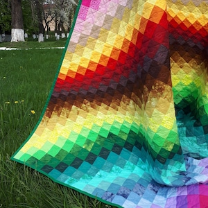 Rainbow bargello quilt for sale Ombre multicolor quilt King size quilted throw Bright modert colorful finished quilt handmade summer blanket