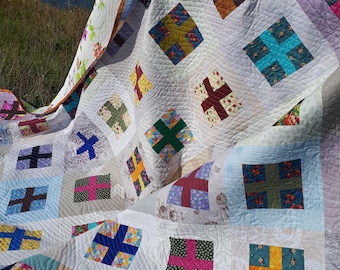 Colcha de retalhos arco-íris, manta de patchwork floral (84 x 82 polegadas)