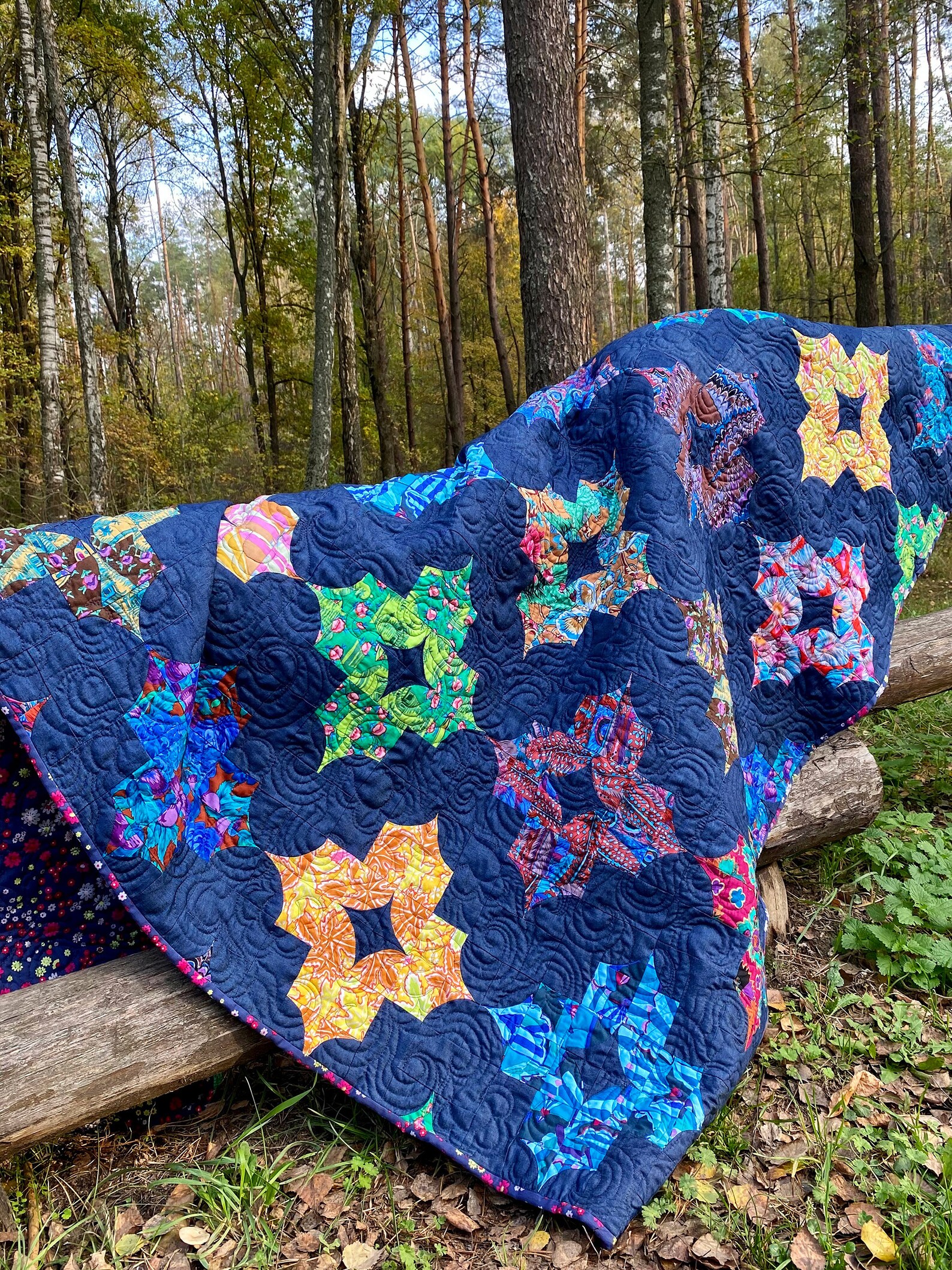 Blue colorful art quilt for sale Modern quilt Multicolored Etsy