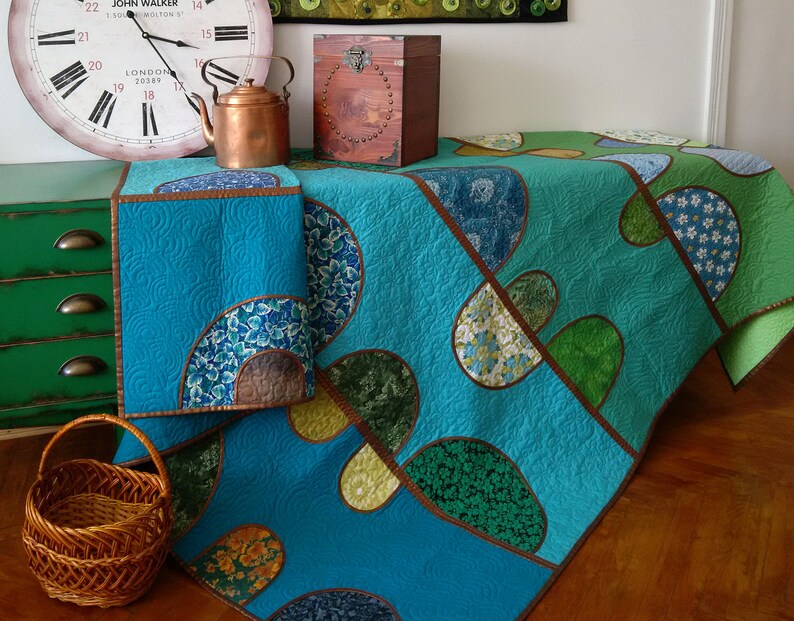 Quilt for sale Modern quilt Ombre turquoise patchwork Etsy