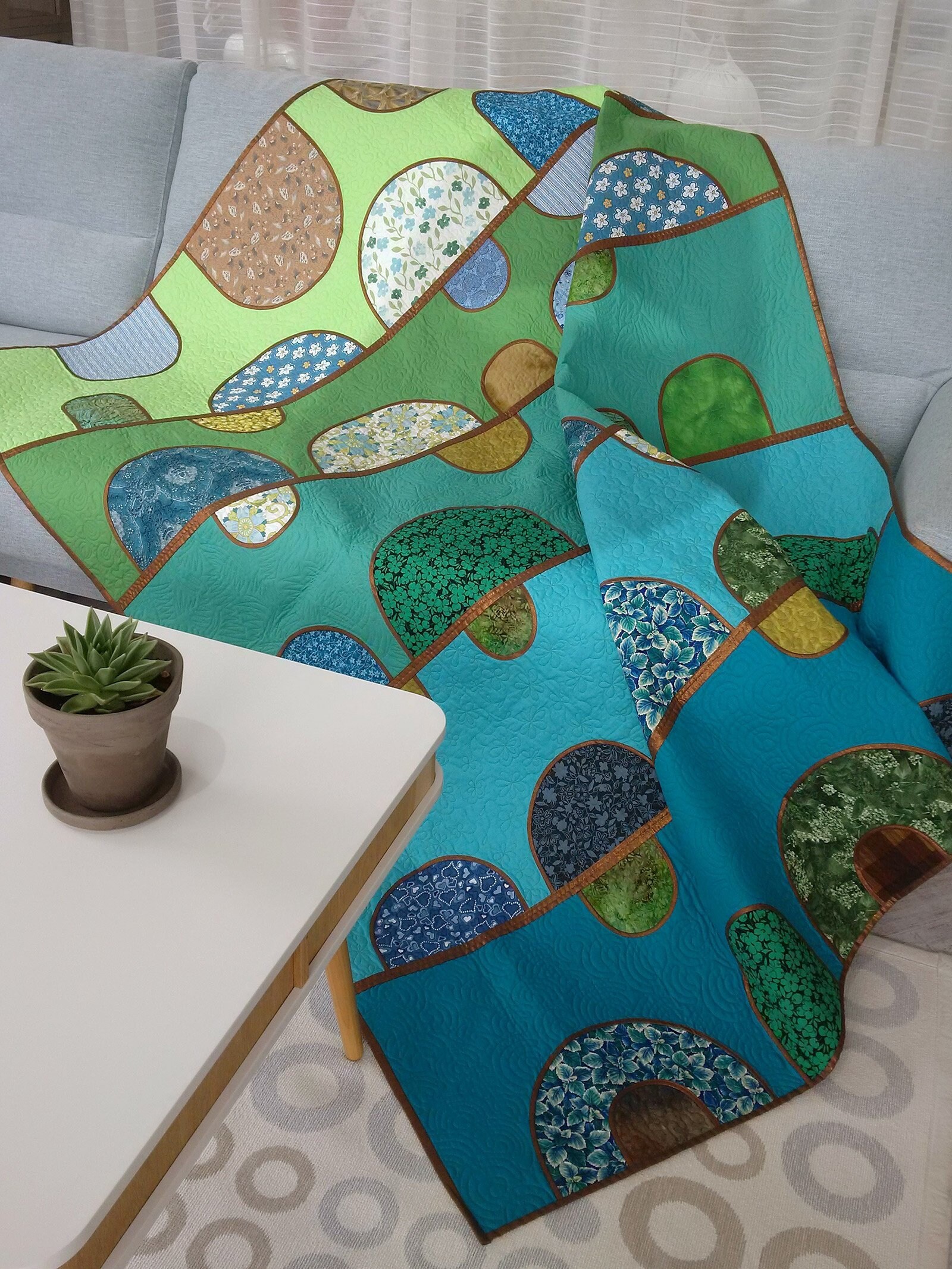 Quilt for sale Modern quilt Ombre turquoise patchwork Etsy