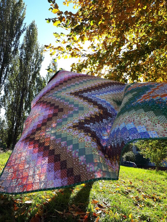 King Size Flower Bargello Quilt for Sale Autumn Rainbow Rustic Etsy
