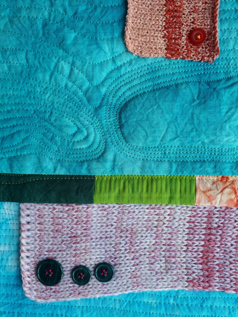 Fiber Art Quilt for Sale Modern Turquoise Wall Hanging Decor