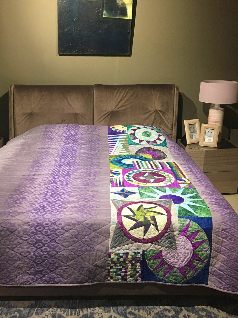 Star purple quilt for sale Modern asymmetric quilt Patchwork Etsy