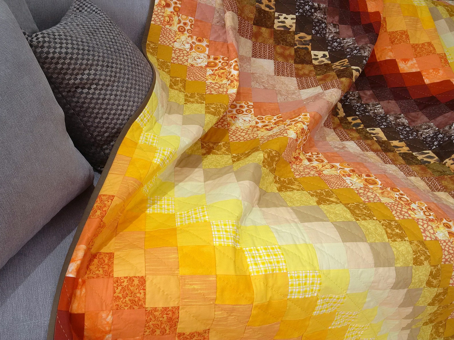 Yellow Bargello Quilt for Sale King Size Quilted Throw Handquilted
