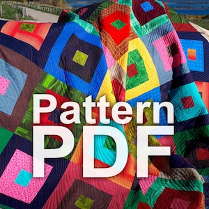 Easy Pattern PDF of Modern quilt, Contemporary bright rainbow quilt pattern, Author scheme for beginners, instant download