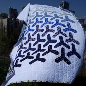 Blue + White quilt for sale Ombre Original Single bed quilt lacy Floral quilt art quilt