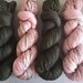 Gorgeous soft merino blend in olive and pink, set, 1600 m/400g. Mulsing-free!