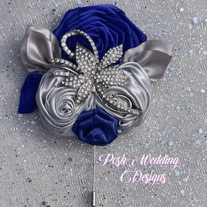 Royal Blue and Silver Boutonniere