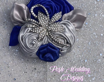 Royal Blue and Silver Boutonniere