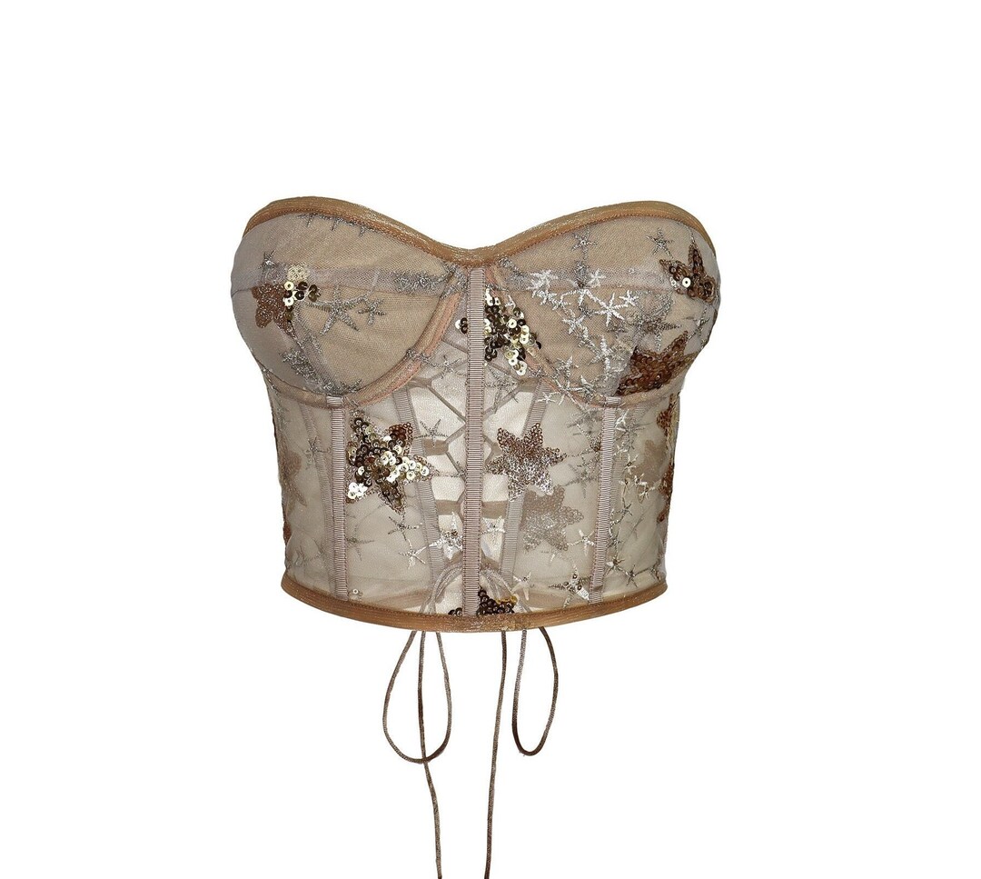 Handmade Gold Corset Top, Custom Corset Top With Stars, Custom Lace