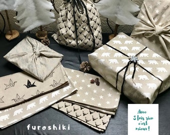 Furoshikis emballage cadeau tissu, sac cadeau écoresponsable  différentes tailles