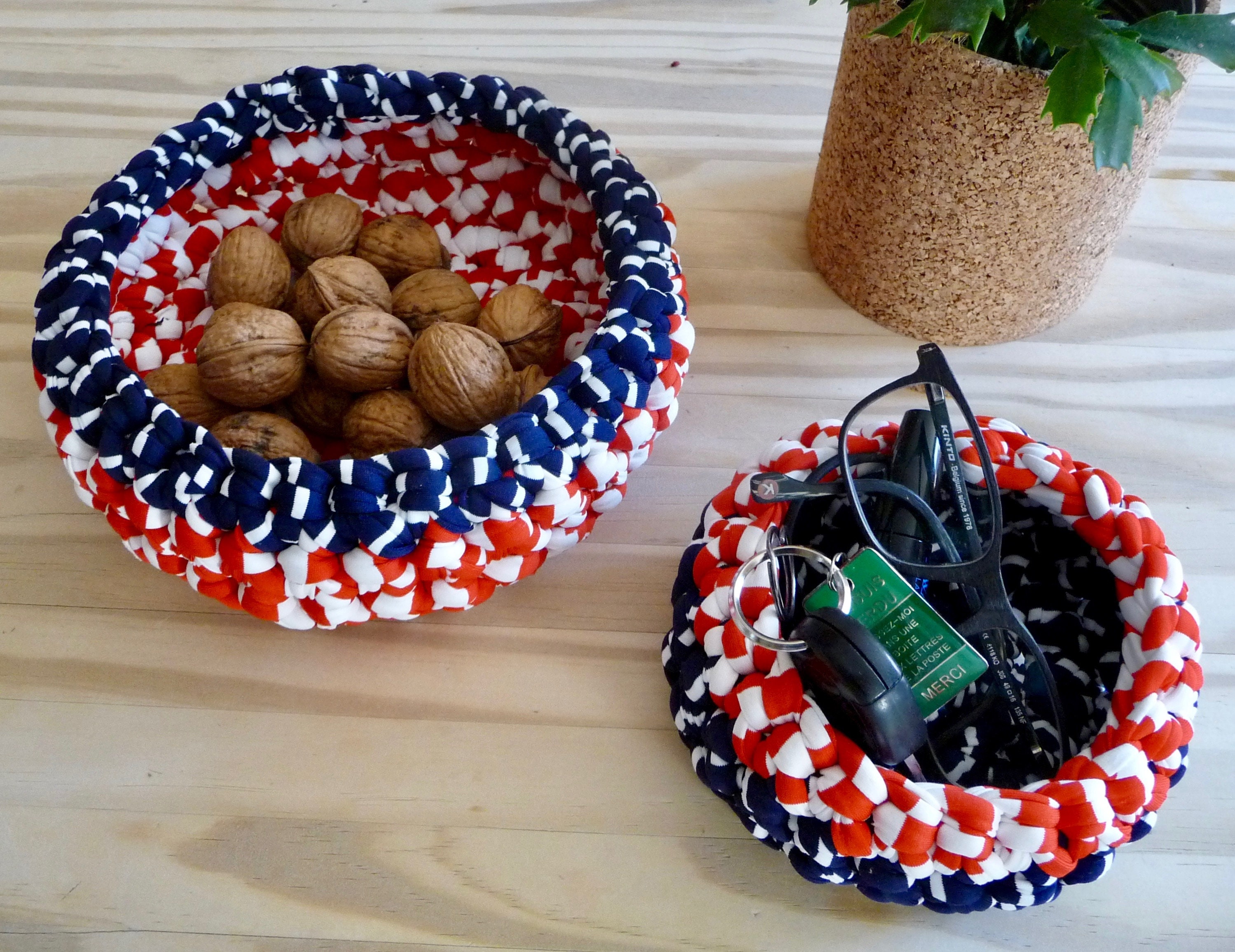 2 Corbeilles, Vide Poches en Fil Recyclé, Pièce Unique, Cadeau Noël Éthique