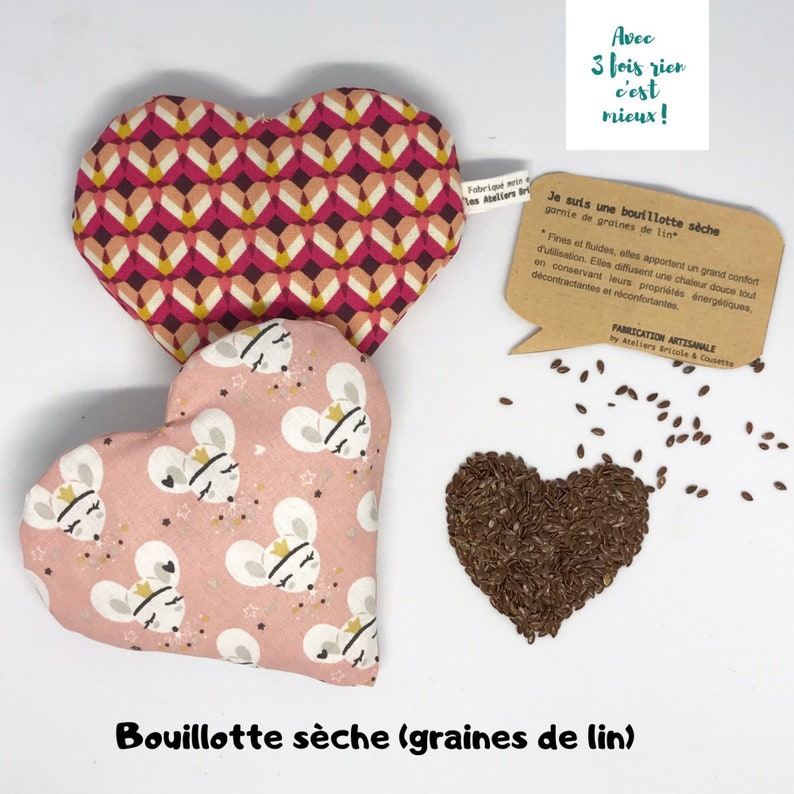 Bouillotte Saint Valentin en lin de couleur vert amande personnalisée