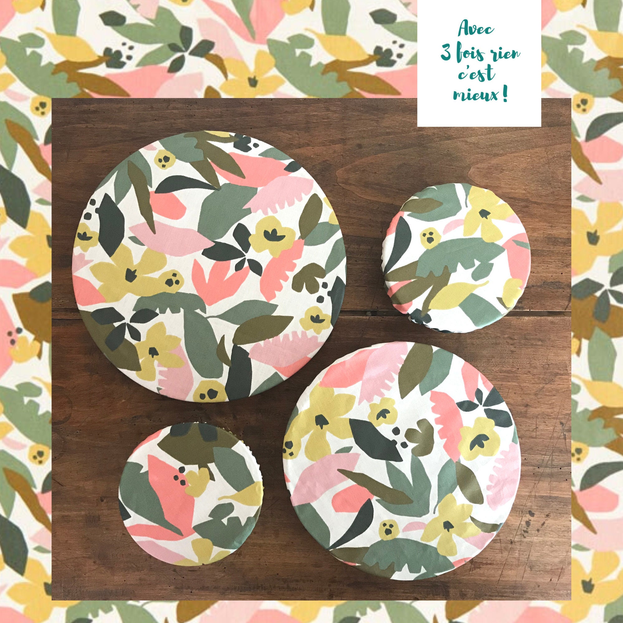 Couvre-Plats, 4 Tailles Différentes, Fleurs Abstraites, Lot de ou à L'unité