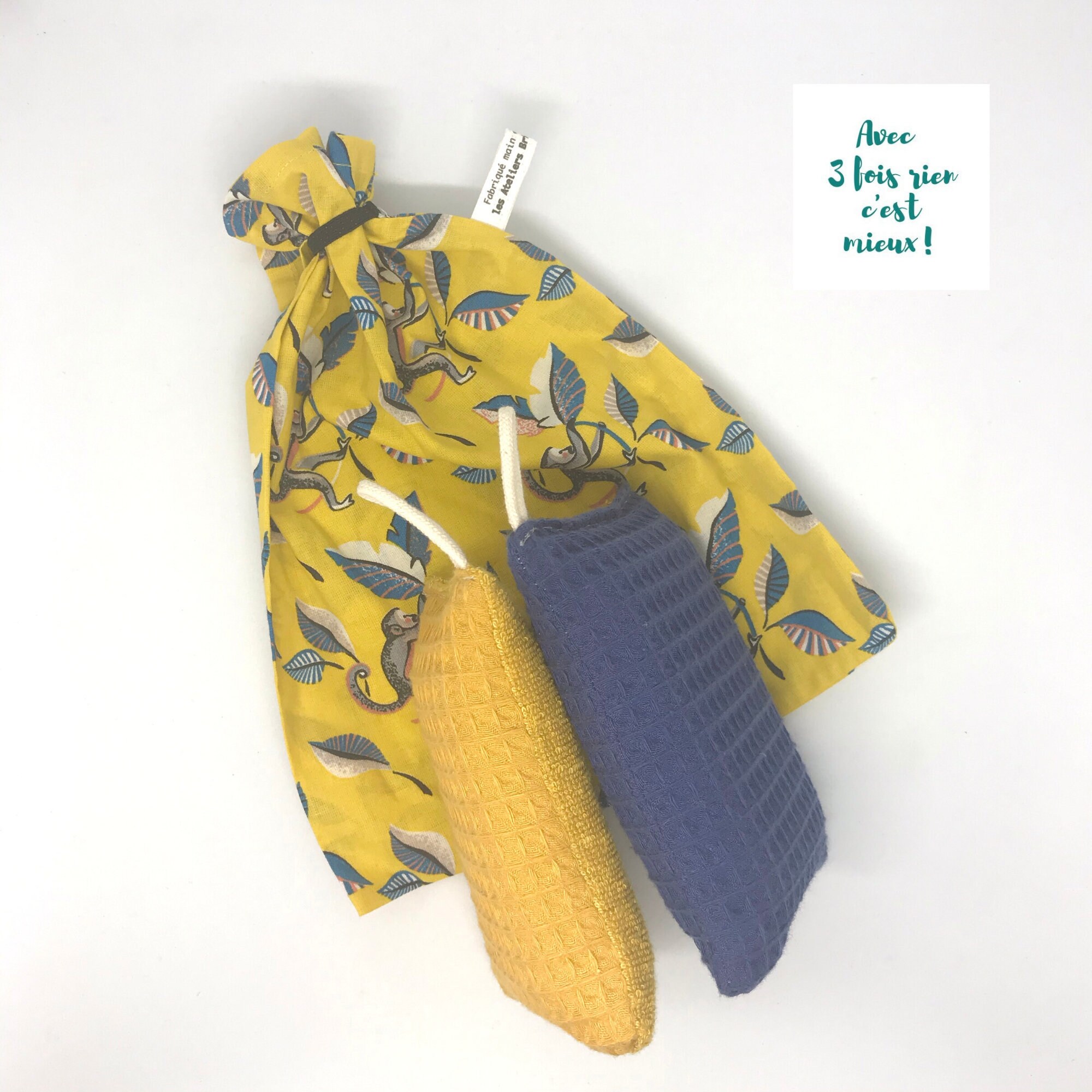 Lot de 2 Éponges Lavables avec Sac à Vrac, Zéro Dechet