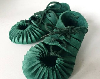 Waistband shoes, green,27,thick leather, medieval shoes, Roman shoes, Roman sandals, Viking shoes, barefoot shoes