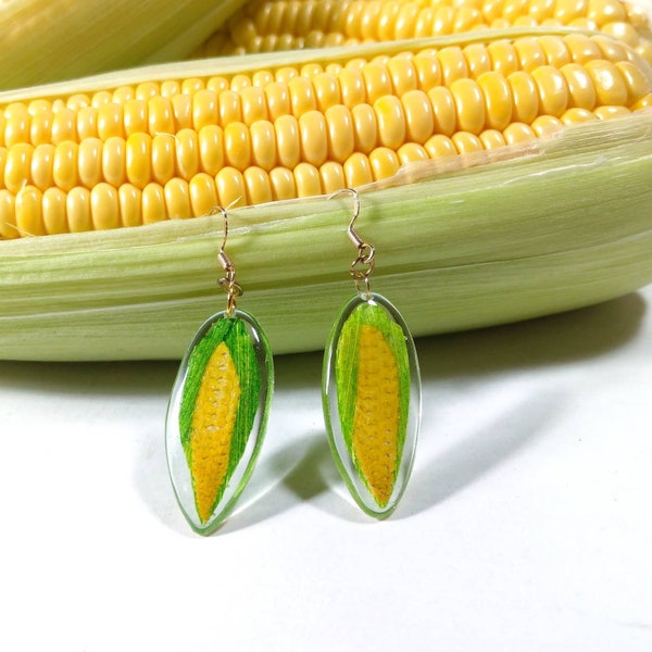 Real Dried MINI Baby Corn Pressed Vegtable / Fruit /  Flowers Earrings. Epoxy resin cover. Handmade Gift Natural Tropical Fruit.