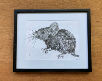 Drypoint Print of a Sweet Small Mouse - Simple Illustration Perfect for Mice Lovers, Simple Illustrative Image, Lovely Small Piece of Art