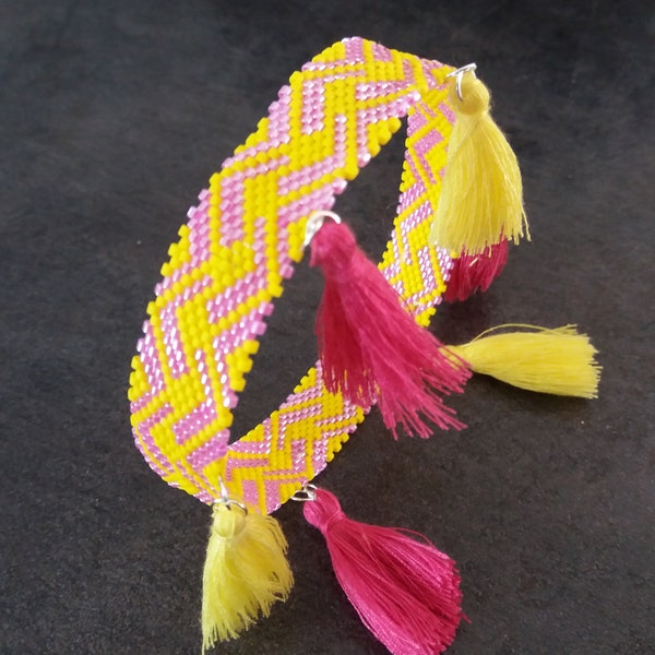 bracelet en perles Miyuki jaune et rose