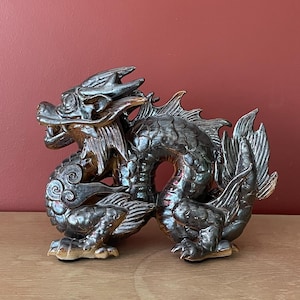 Dark Porcelain Chinese Dragon Figurine