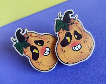 Spooky Squash Wooden Pin , Pumpkin Pin, Spooky Pin, Halloween Pin, Cute Pin