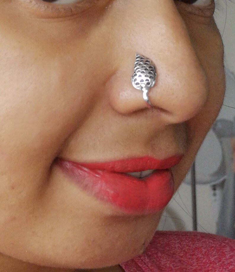 Oxidised silver press on nose pin nose stud for women Bollywood style Nose clip,Indian nose ring no piercing nosering Nose pin