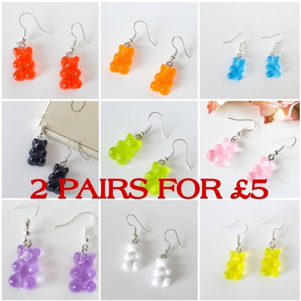 2 Pairs Of Gummy Bear, Gummy Bear Earrings, Candy Earrings, Funky Earrings, Fun Earrings