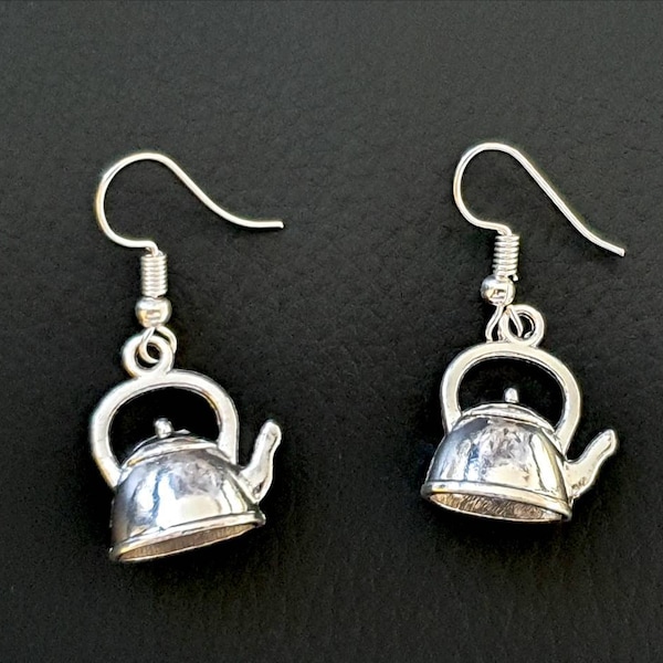 Kettle Earrings, Funky Earrings, Quirky Earrings, Antique Silver Earrings, Funny Earrings