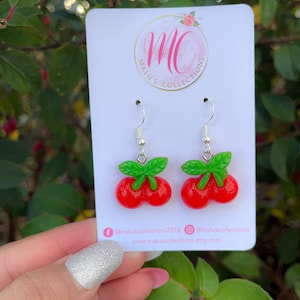 Cherry Earrings,Fruit Earrings,Funky Earrings,Christmas Earrings,Cherry drop Earrings,Red Cherry Earrings