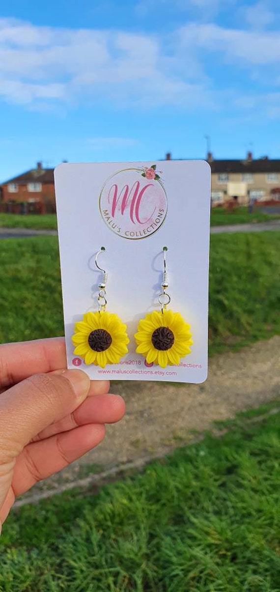 Sunflower Earrings Sunflower Dangle Earrings Flower Etsy