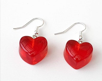 Rotes Herz Schmuck-Set, Liebe Ohrringe, Valentinstag Ohrringe, Rotes Herz Transparent Ohrringe