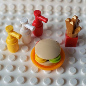 Fast Food Happy Meals Burger Fries Ketchup Mustard and Mayo made from genuine LEGO®