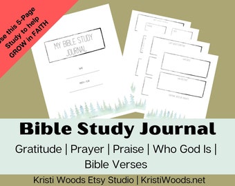 BIBLE STUDY JOURNAL, (5.5" x 8.5") Printable, Prayer Journal, Gratitude Journal, Memory Verse Printable, Who God Is, Praise, & More!