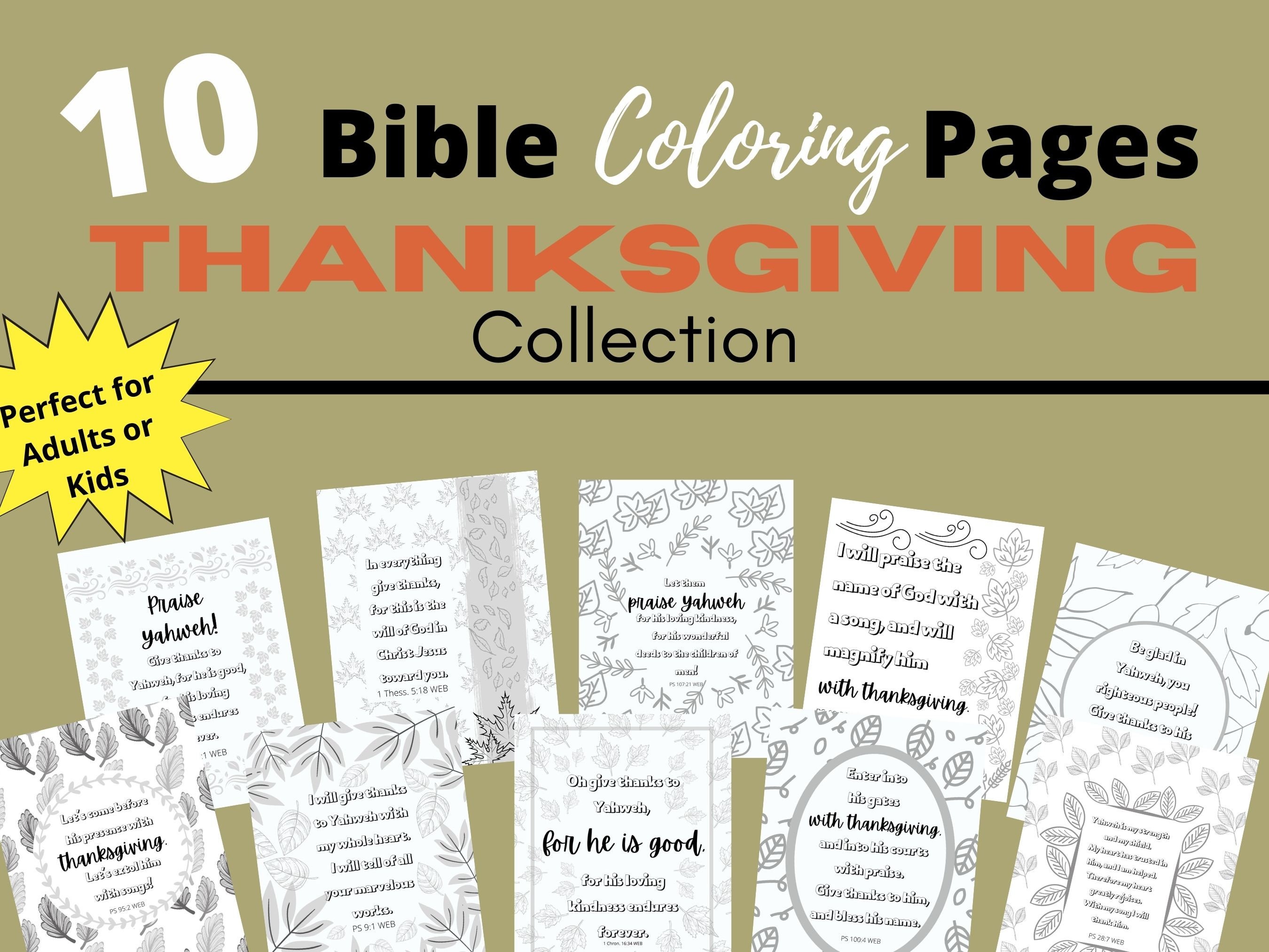 THANKSGIVING BIBLE COLORING Pages for Adults & Kids Instant Download