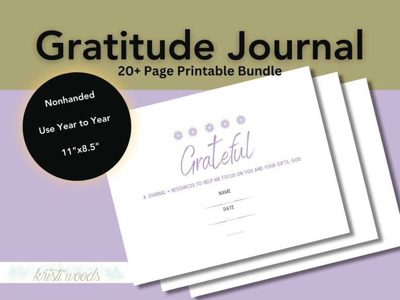 Gratitude Journal Printable Daily Journal for Women PDF Non-handed Bible Verses Purple Christian Women white Letter-size image 1