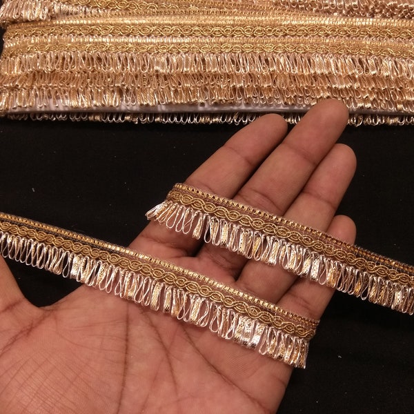 By Yard Indian Rose Gold Ribbon Lace Trim For Decoration Of Dresses With Embellishment Border For Crafting, Sewing And Cloth Accessories