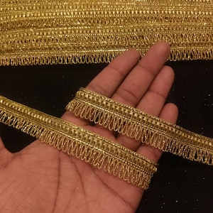 Metallic Gold Brush Fringe Lace Trim: Embellished Indian Border