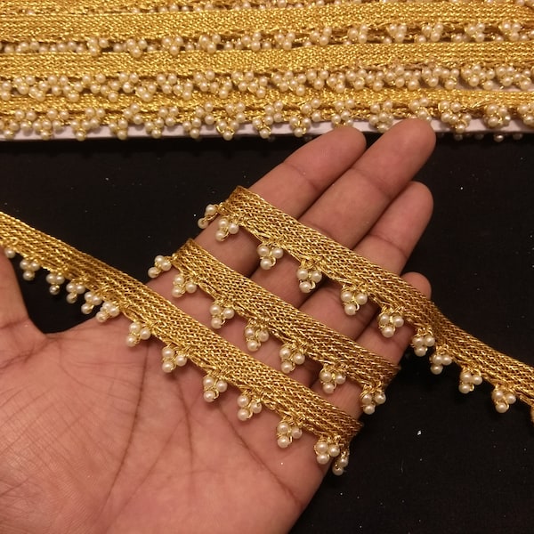 Gold Beaded Lace, Indian Beaded Trim, Trim border, Lace Border, Beaded trim, Beaded Trim, Beaded Tassel Trim, Indian Trim