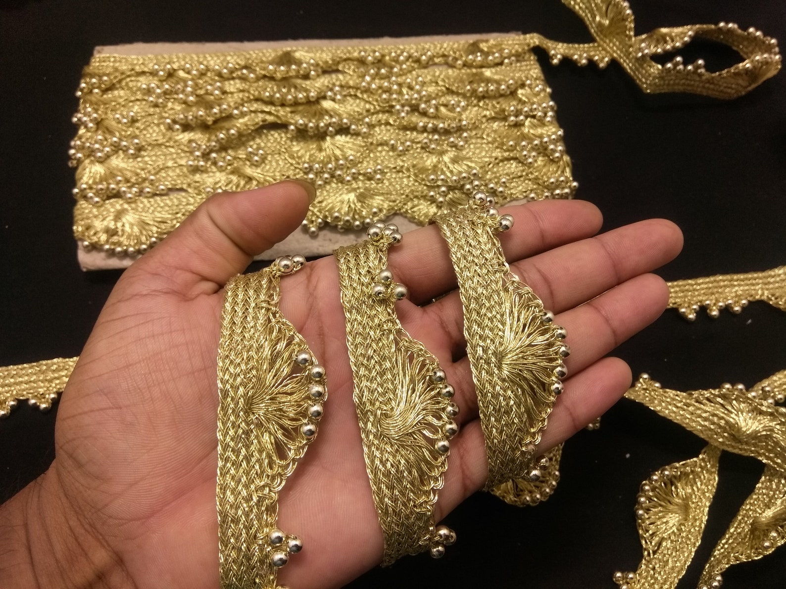 Dull Gold Beaded Fringe Trim Beaded Trim Indian Trim Beaded Etsy