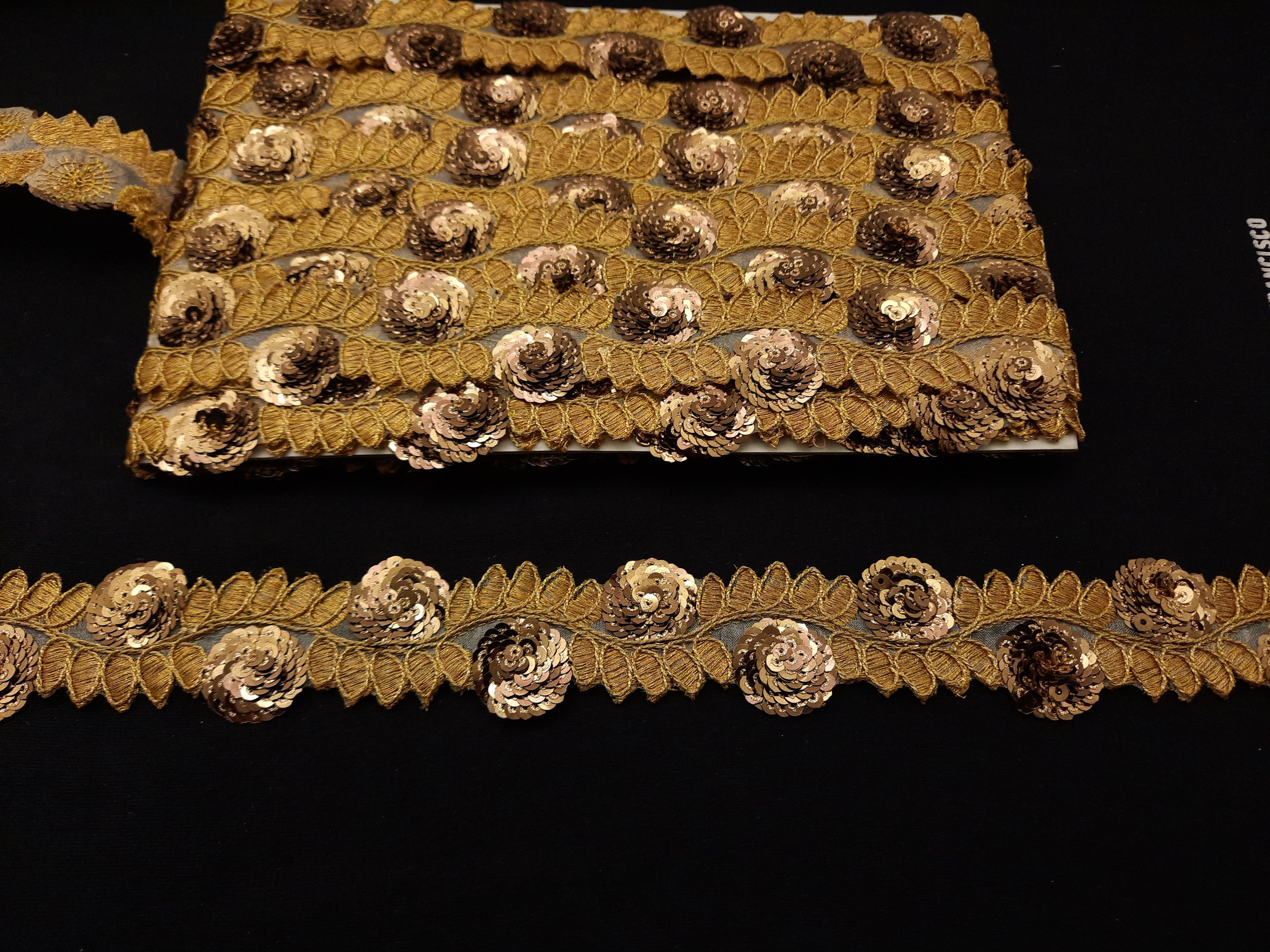 Metallic Gold Sequin Floral Trim Indian Lace Beaded Lace - Etsy