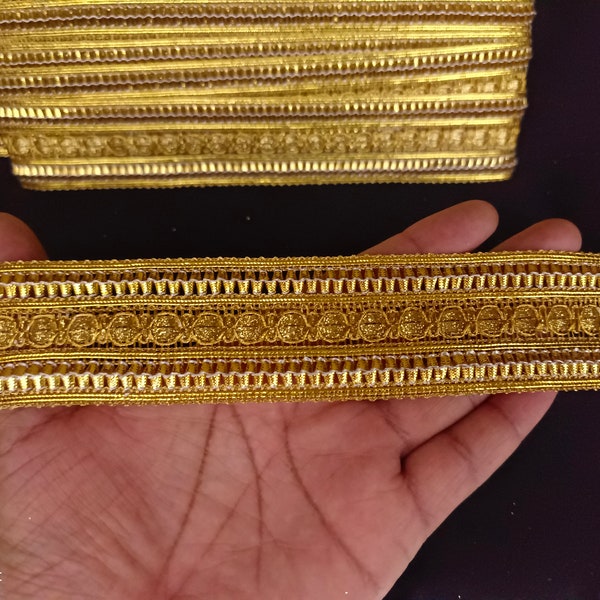 Gold Jacquard Embroidered Lace Trim: Indian Handwork Embellishment Border