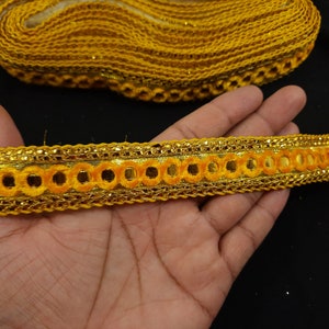 Indian Metallic Gold and Yellow Woven Hand Work Fringe Lace Trim For Embellishment Border For Crafting, Sewing And Cloth Accessories.