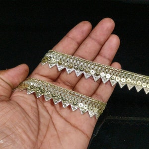 Metallic Gold Fringe Ribbon Lace Trim - Indian Handwork Embellishment