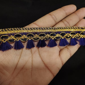 Indiaas goud en marineblauw Indiaas handwerk Kwasten Kanten rand met rand voor knutselen, naaien en stoffen accessoires.