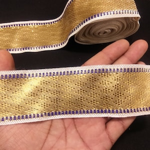 Garniture indienne en dentelle de ruban jacquard uni doré métallisé avec motif d'embellissement pour l'artisanat et la couture