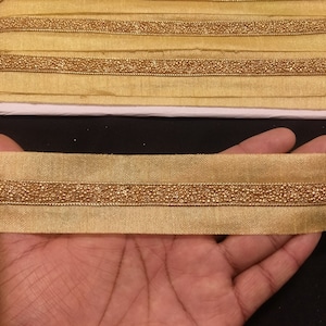 Metallic Gold Beaded Ribbon Trim: Indian Fabric Border Lace