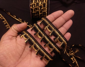 Gold and Black Tassels Fringe Lace Trim: Embellishment Border