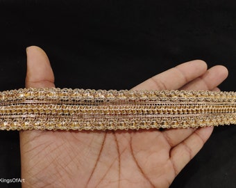ローズゴールドのジャカードレーストリム：インドの刺繍装飾ボーダー