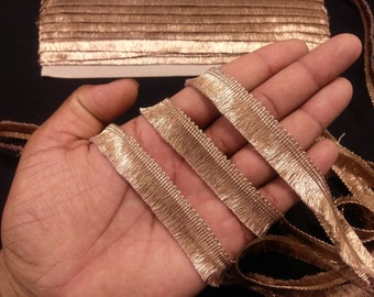 8 Yard Metallic Copper Indian hand work Tassels Fringe Lace Trim With Embellishment Border For Crafting, Sewing And Cloth Accessories.